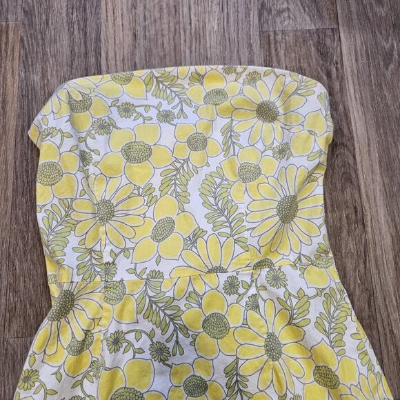 Vtg Peep Studio Floral Mini Dress Womens 7 Green Yellow Strapless Fairycore Y2K - Picture 2 of 9